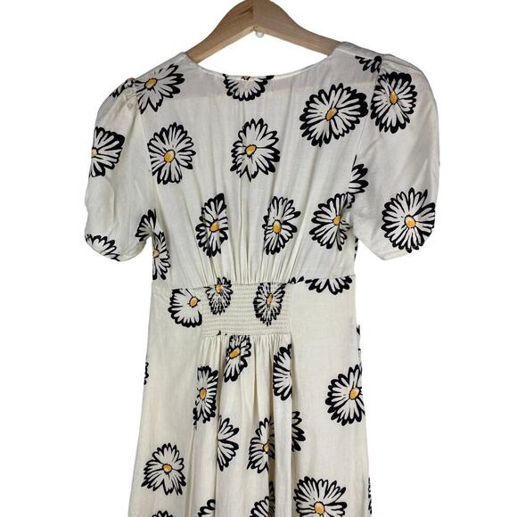 Urban Outfitters Bettie XS Cream Black Daisy Twist V-Neck Mini Dress - Picture 4 of 9